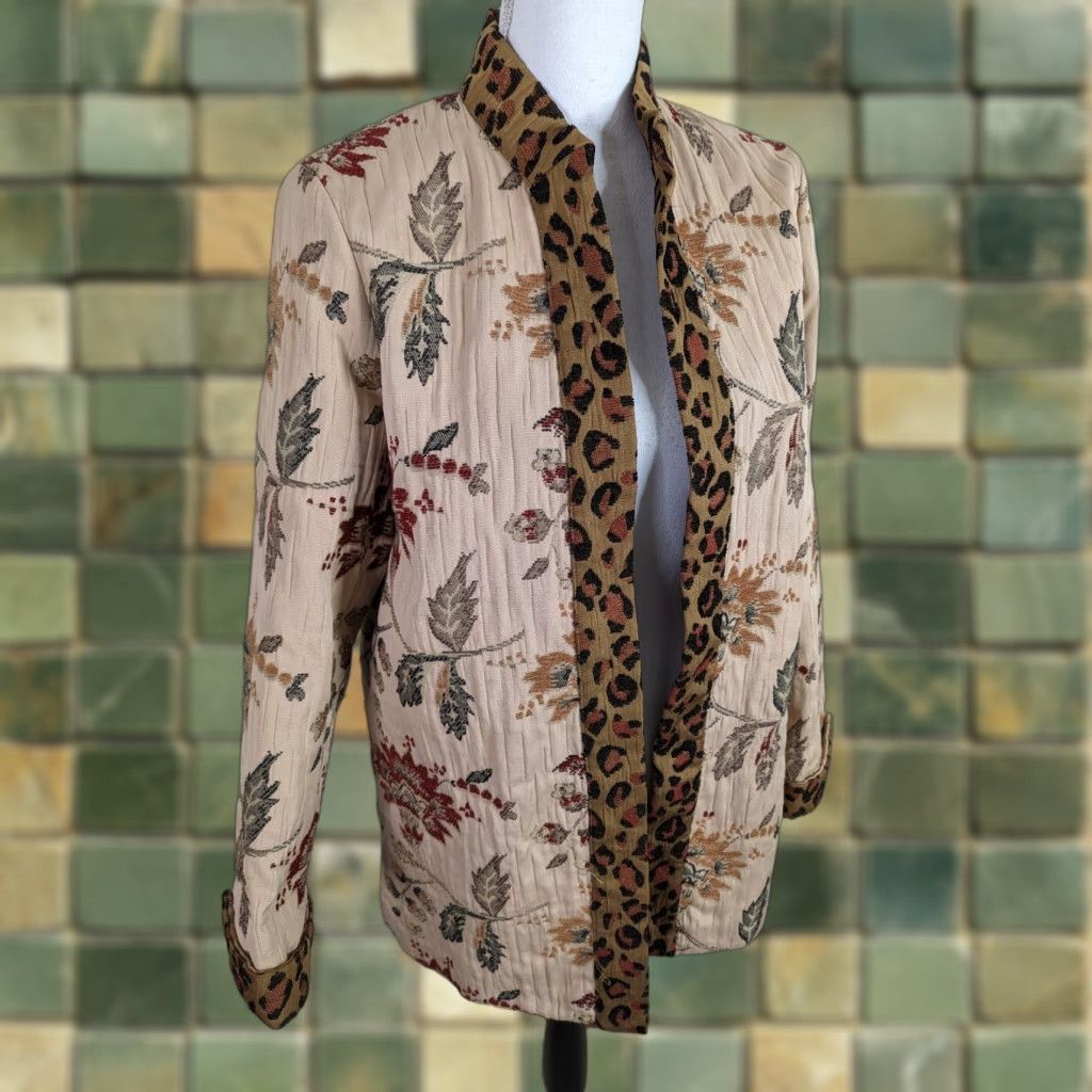 Laura Ashley VINTAGE Laura Ashley Patchwork Lagenlook Open Front Long Duster Coat Blazer M Beige Women Shirt? Size M / US 6-8 / IT 42-44 - 1 Thumbnail