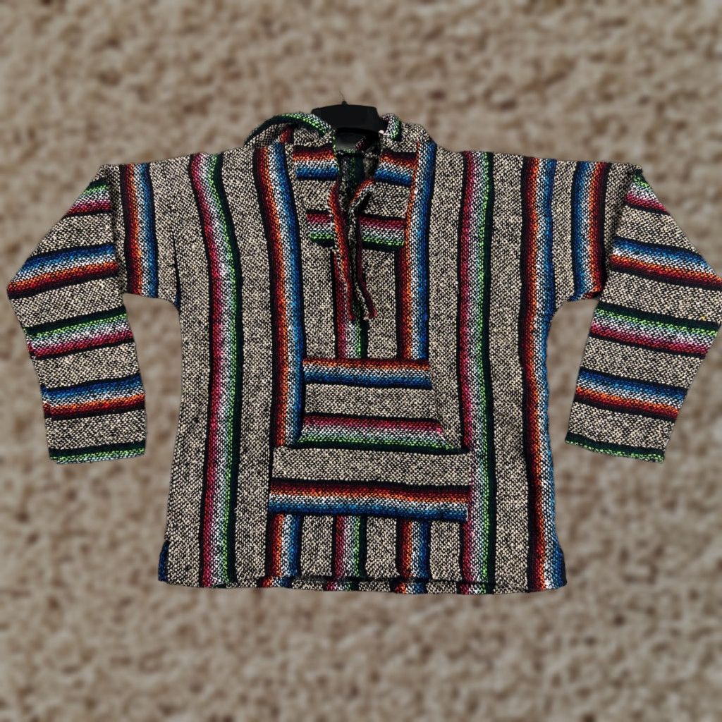 Rainbow Baja Hoodie Adult Medium Beige Rainbow Acrylic Blend Drug Rug Poncho Mexico Pullover Hooded Long Sleeve Crew Neck Pockets All Seasons Regular Mens Size US M / EU 48-50 / 2 - 1 Thumbnail