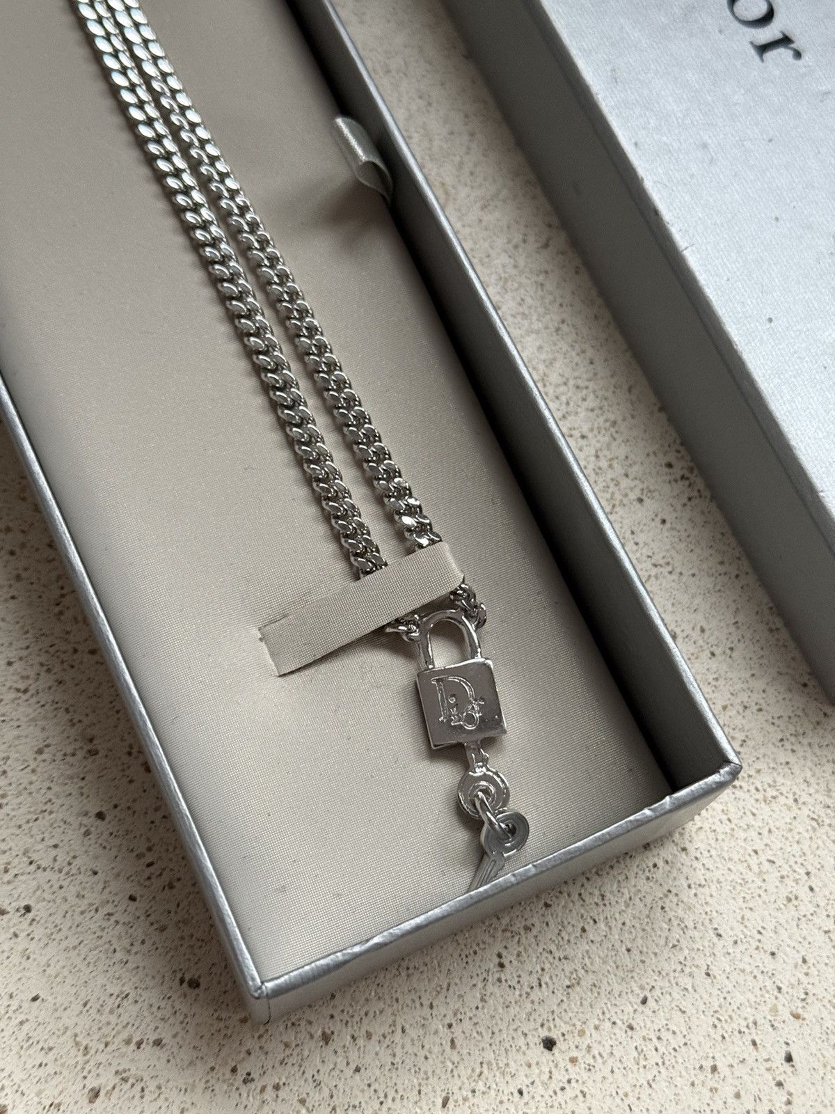Dior Dior Vintage Cuban Link Silver Necklace Padlock Lock Keys Size ONE SIZE - 2 Thumbnail