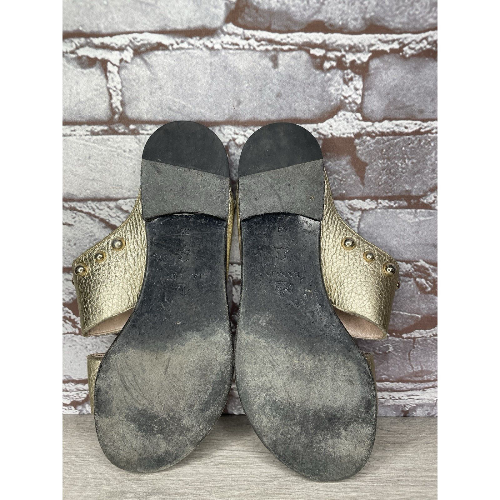 Lanvin Lanvin Gold Leather Straps Flats Slides Studded Sandals Wome Size US 8.5 / IT 38.5 - 10 Thumbnail
