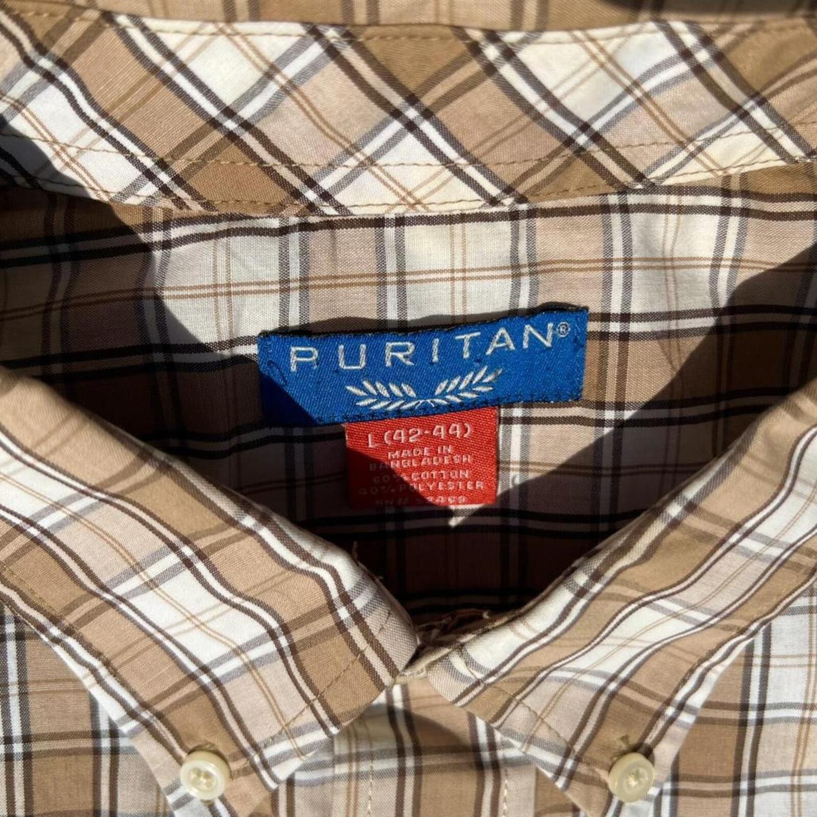 Vintage Vintage 80s Tan Brown Plaid Button Down Shirt Size US L / EU 52-54 / 3 - 3 Thumbnail