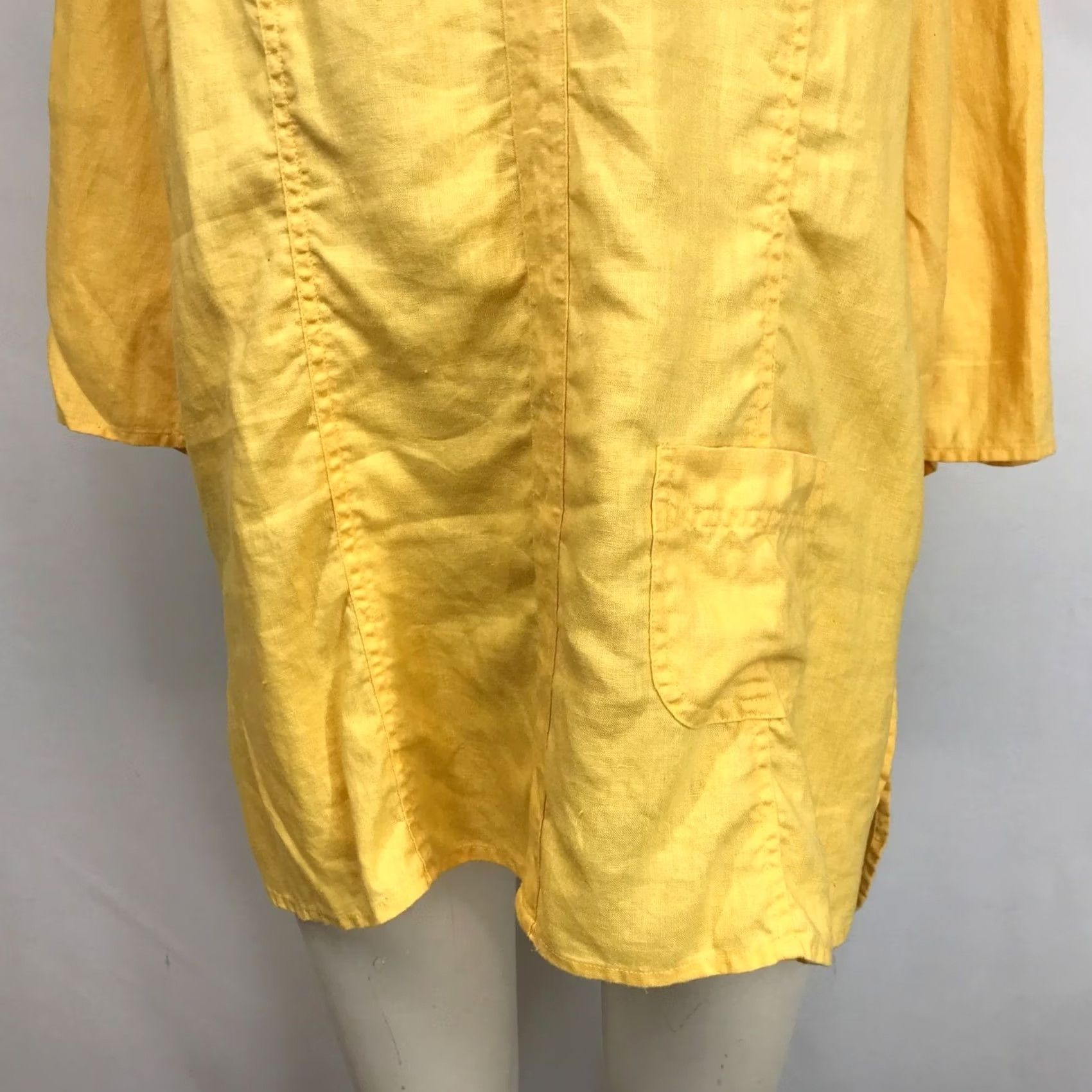 Coldwater Creek COLDwater CREEK Yellow Womens Large 3/4 Sleeve Vneck 100% Linen Top w/Pocket Size L / US 10 / IT 46 - 3 Thumbnail