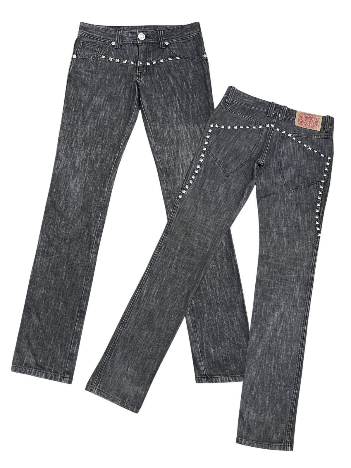 Japanese Brand 🔥Vintage BLACK CASVA BONE PEOPLE Punk Studded Denim Jeans Size US 28 / EU 44 - 2 Thumbnail