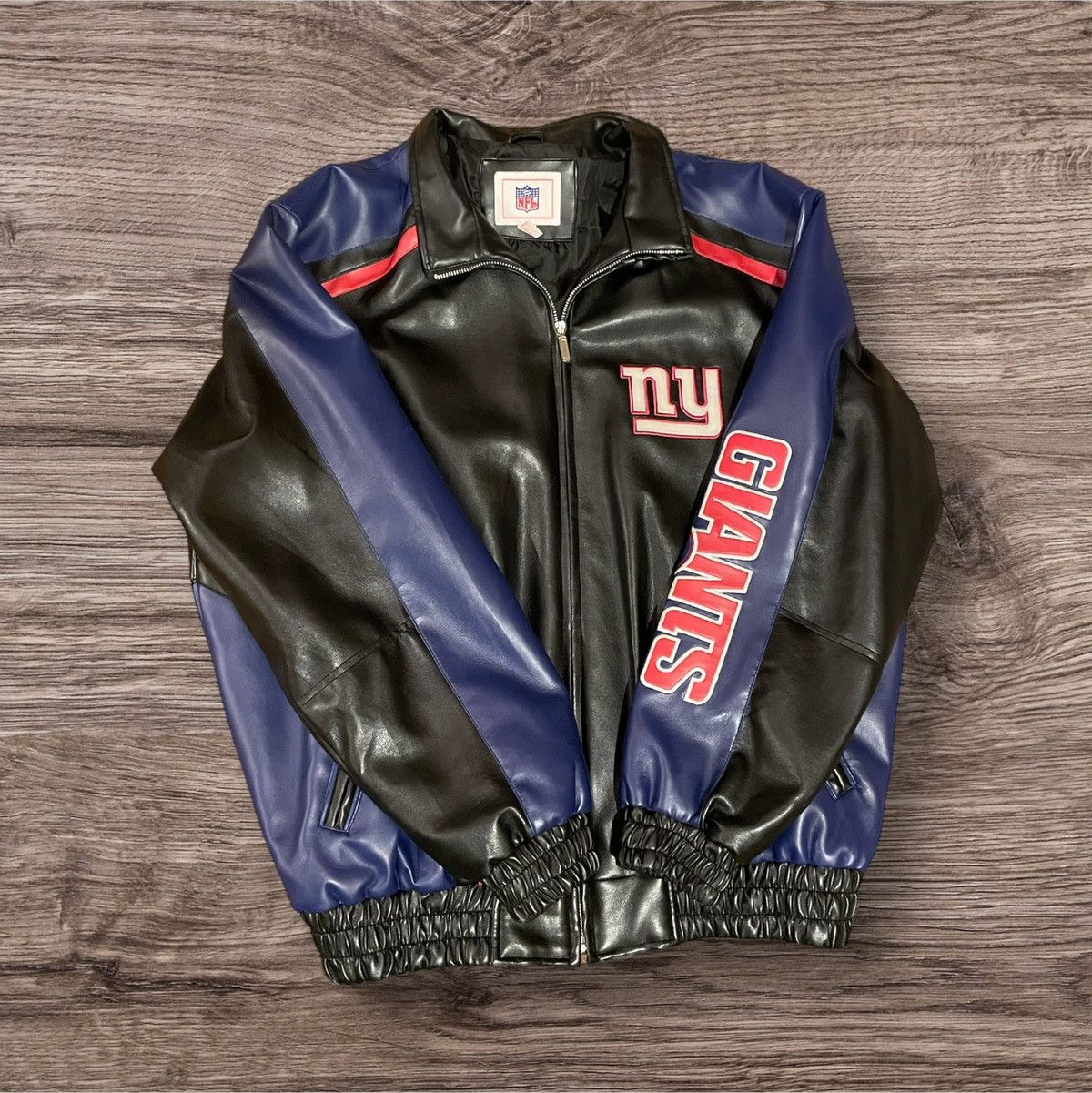 Image of Nfl Vintage New York Giants Leather Jacket in Blue, Men's (Size XL)