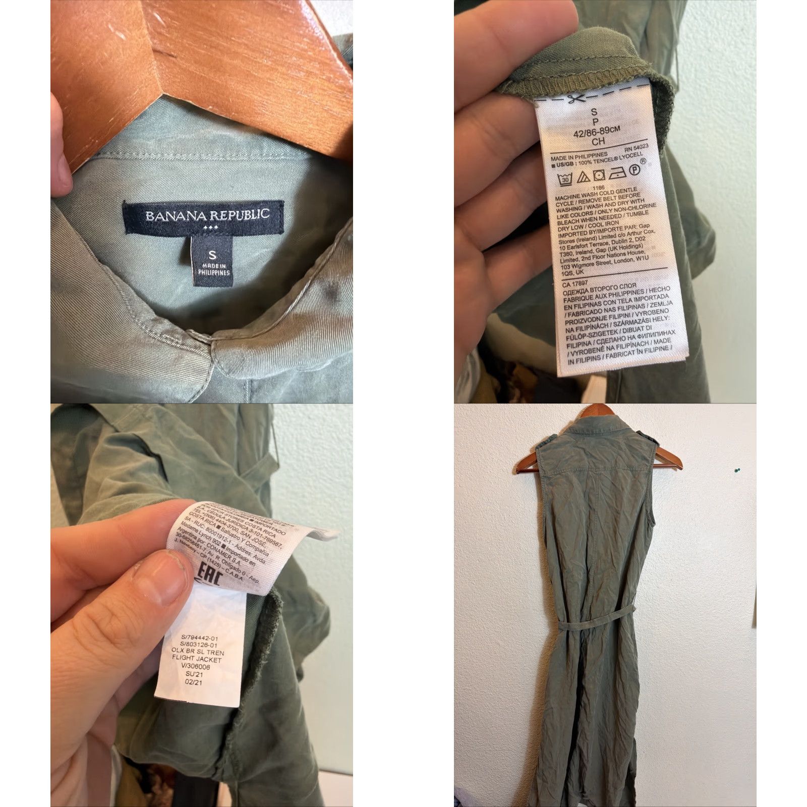 Banana Republic VINTAGE Banana Republic Women’s Small Olive Sleeveless Belted Flight Jacket Dress Tencel Size S / US 4 / IT 40 - 8 Thumbnail