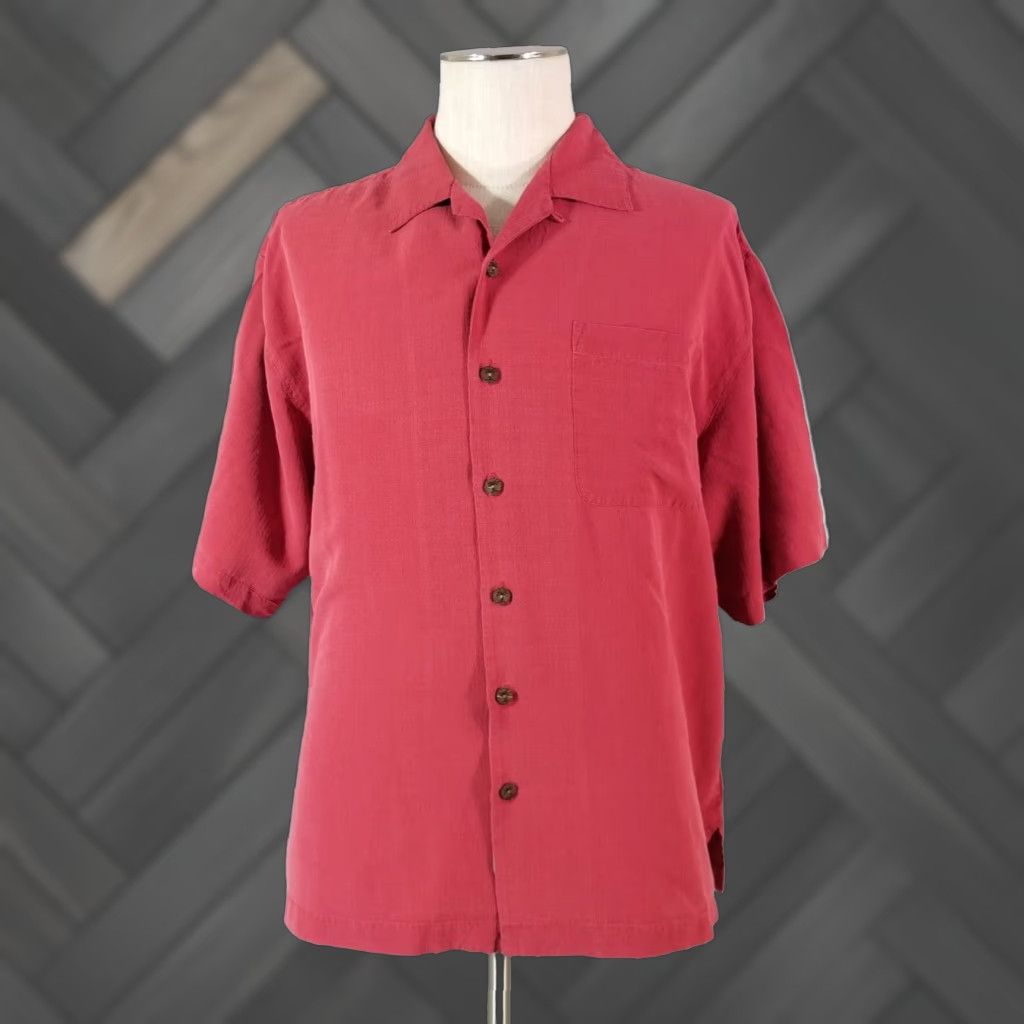 Jamaica Jaxx Silk Shirt Mens Large Red Short Sleeve Hawaiian Aloha