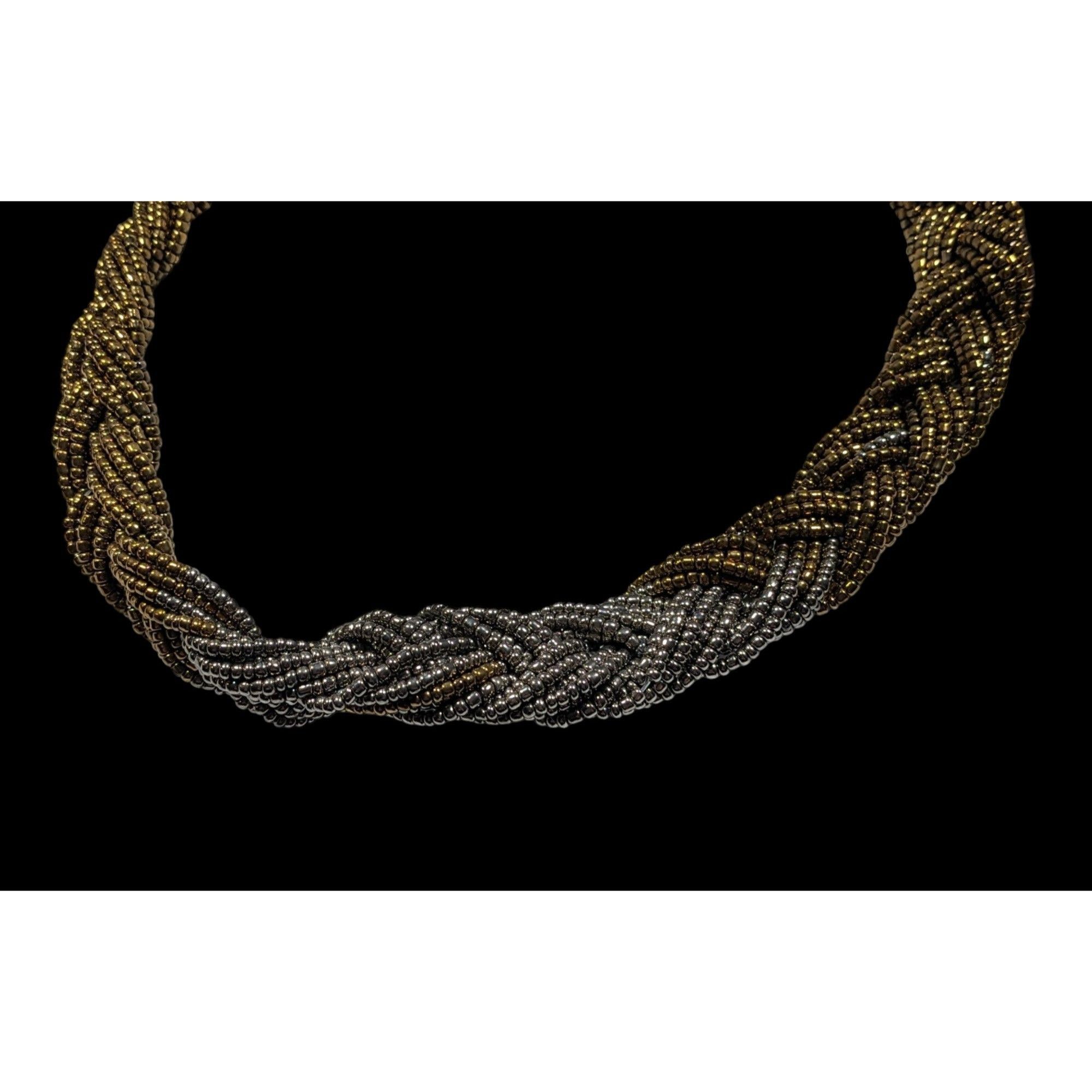 Other Vintage Silver And Gold Tone Braided Glass Bead Necklace Size ONE SIZE - 4 Thumbnail