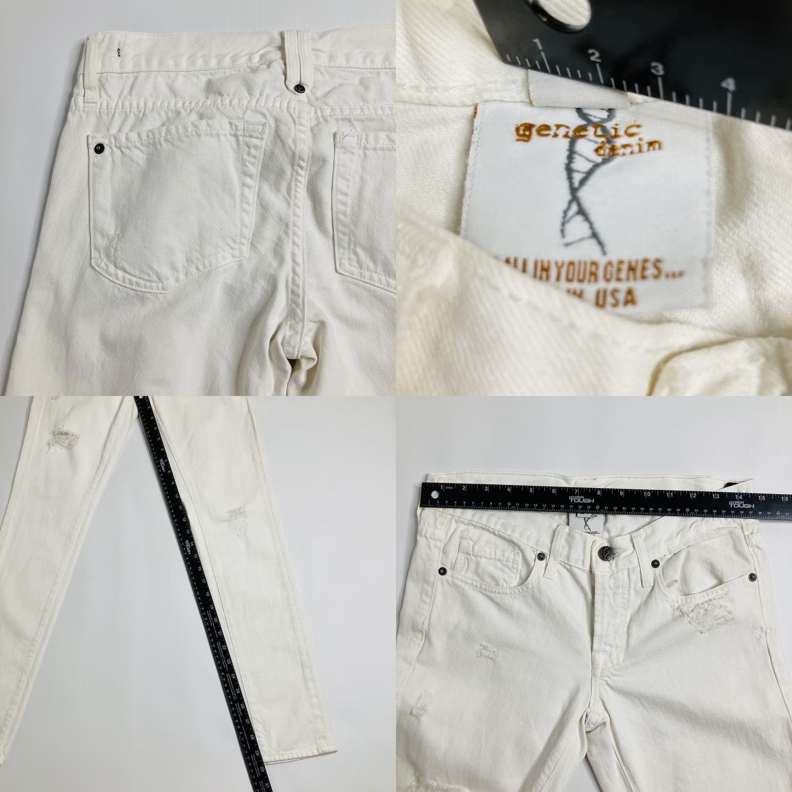 Denime Genetic Denim Jeans White Size 24 Skinny Distressed Inseam 30 Low Rise 5-Pocket Womens Size 42" / US 20 - 8 Thumbnail