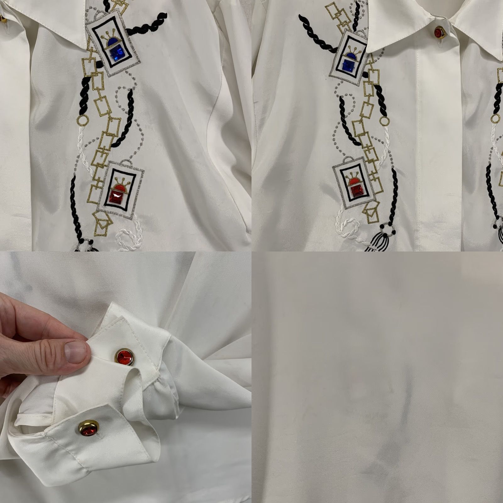 Vintage VINTAGE Che Studio Womens Blouse Shirt Dress Pintuck Front Embroidered Collar Long Sleeve White Size M / US 6-8 / IT 42-44 - 8 Thumbnail