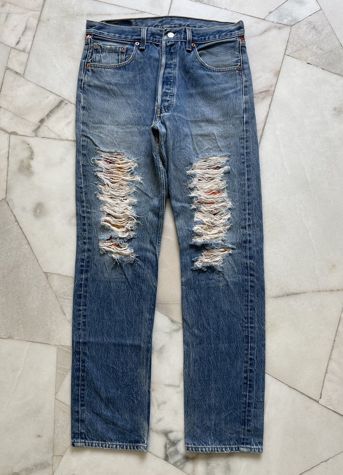 Levi's Vintage Levis 501xx Custom “Batik” Design Jeans Size US 32 / EU 48 - 2 Thumbnail