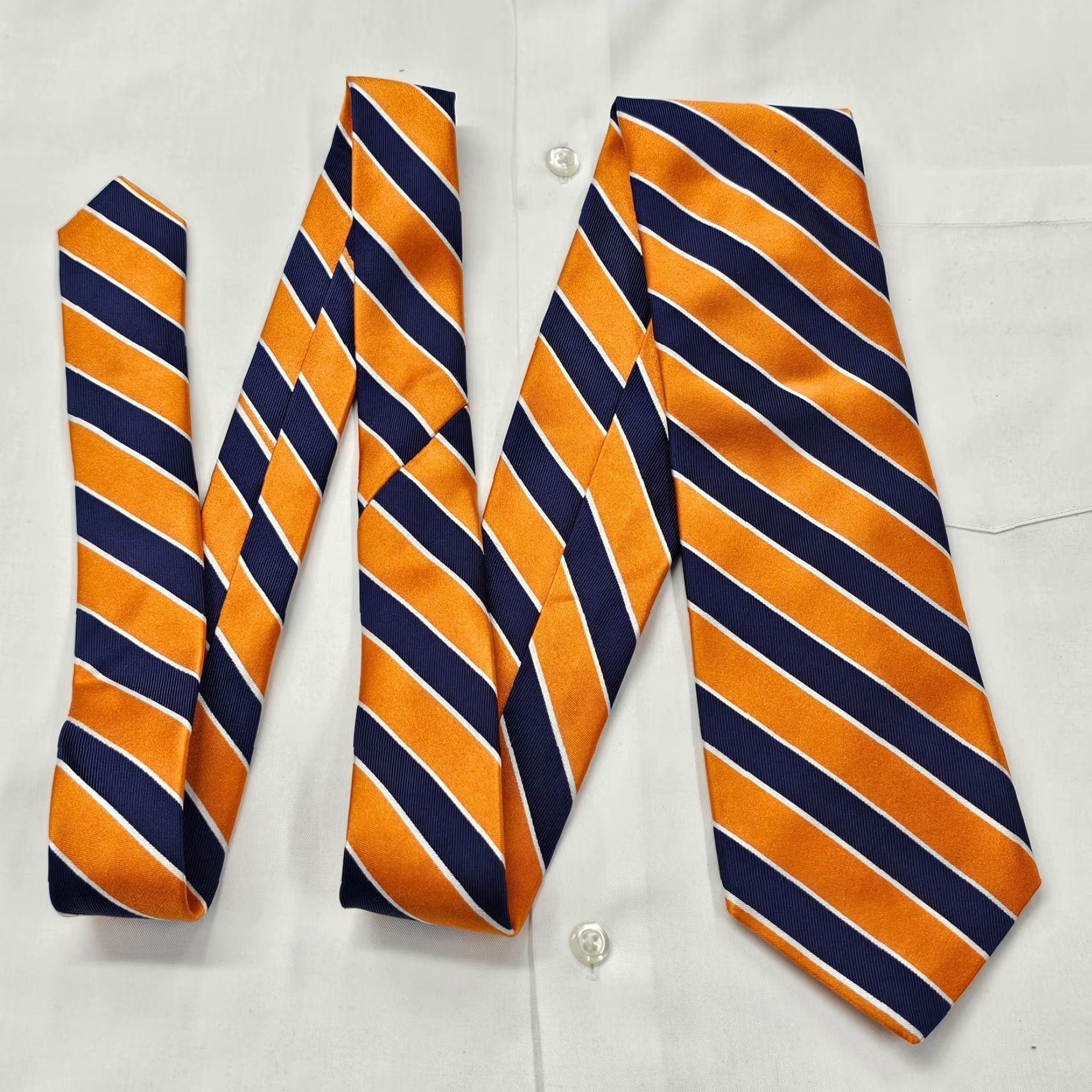 Ike Behar IKE BEHAR Necktie Mens Blue Orange Striped Classic Silk Tie 58.5" X 3.5" Designer Office Handmade USA Mens Size ONE SIZE - 4 Thumbnail