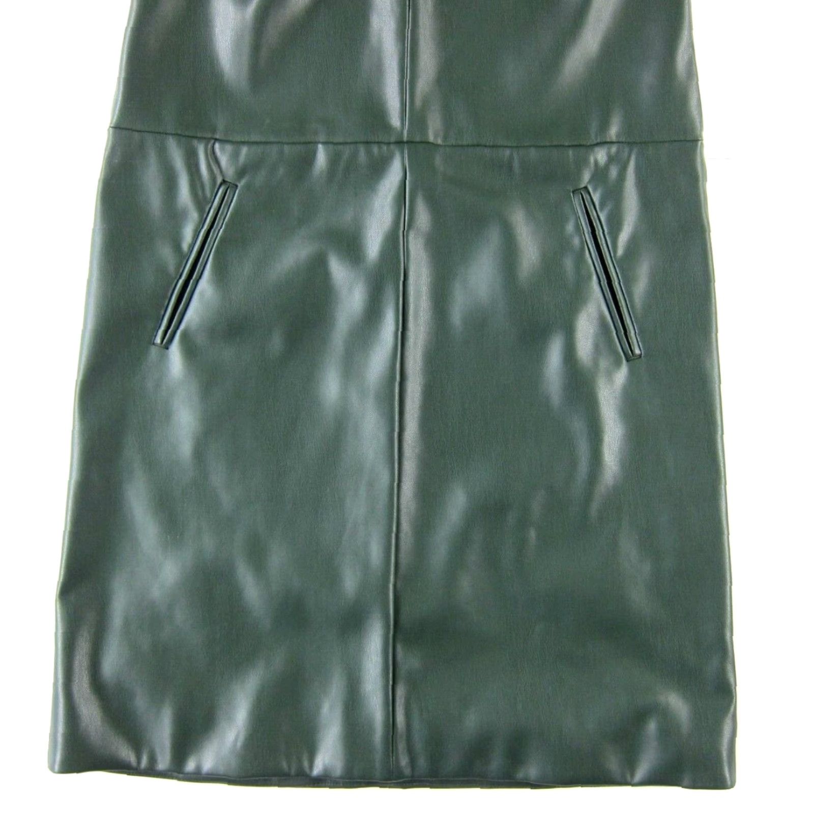 Ann Taylor VINTAGE Ann Taylor Green Faux Leather Stretch Short Sleeve Pocket Sheath Shift Dress 0 Size 25" / US 0 / IT 36 - 8 Thumbnail