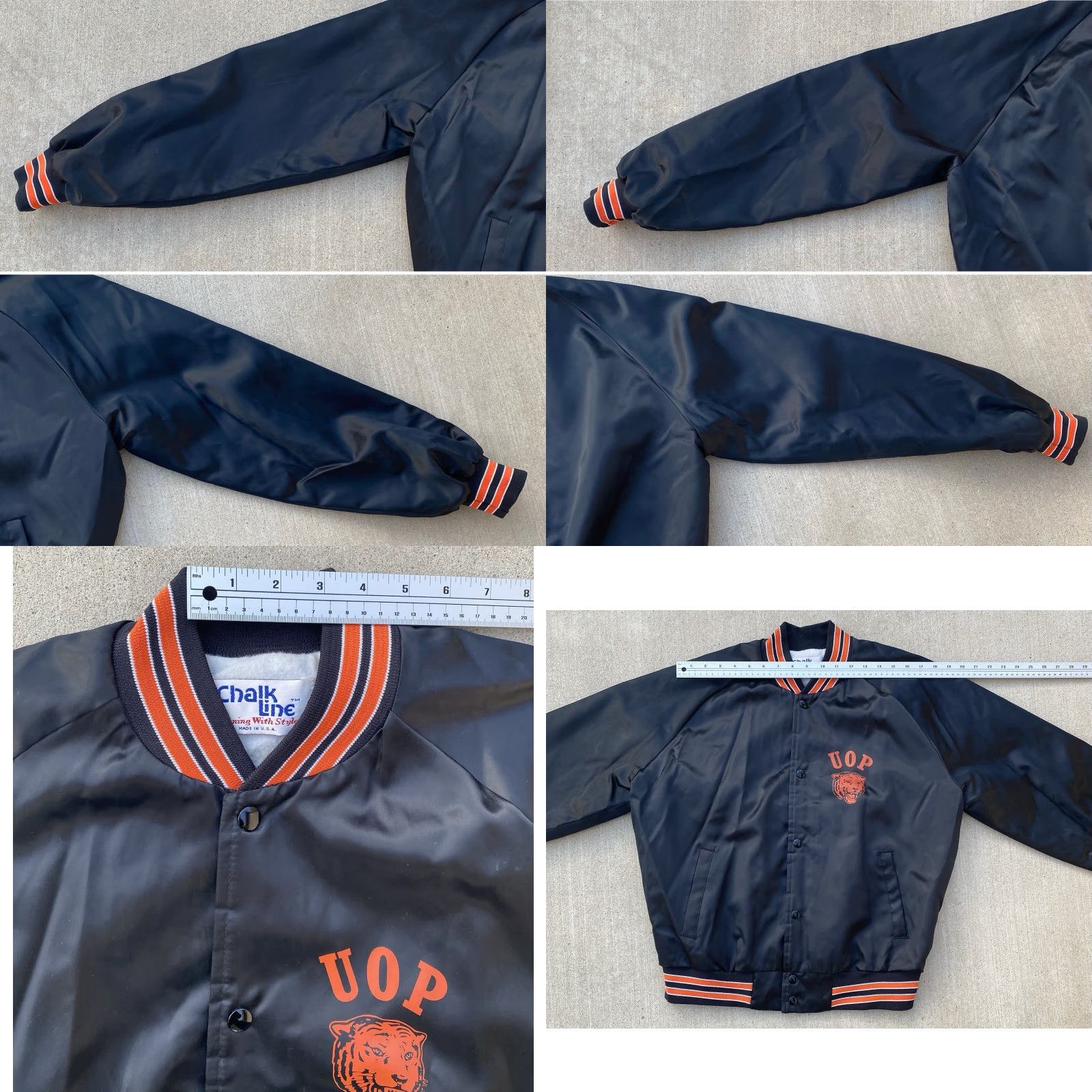 Chalk Line VINTAGE Chalkline UOP Tigers Satin Bomber Jacket Raglan Snap Front USA Made XL Jacket Men Black Satin Nylon Logo Lined USA USA University Cats 90s? Size US XL / EU 56 / 4 - 10 Thumbnail