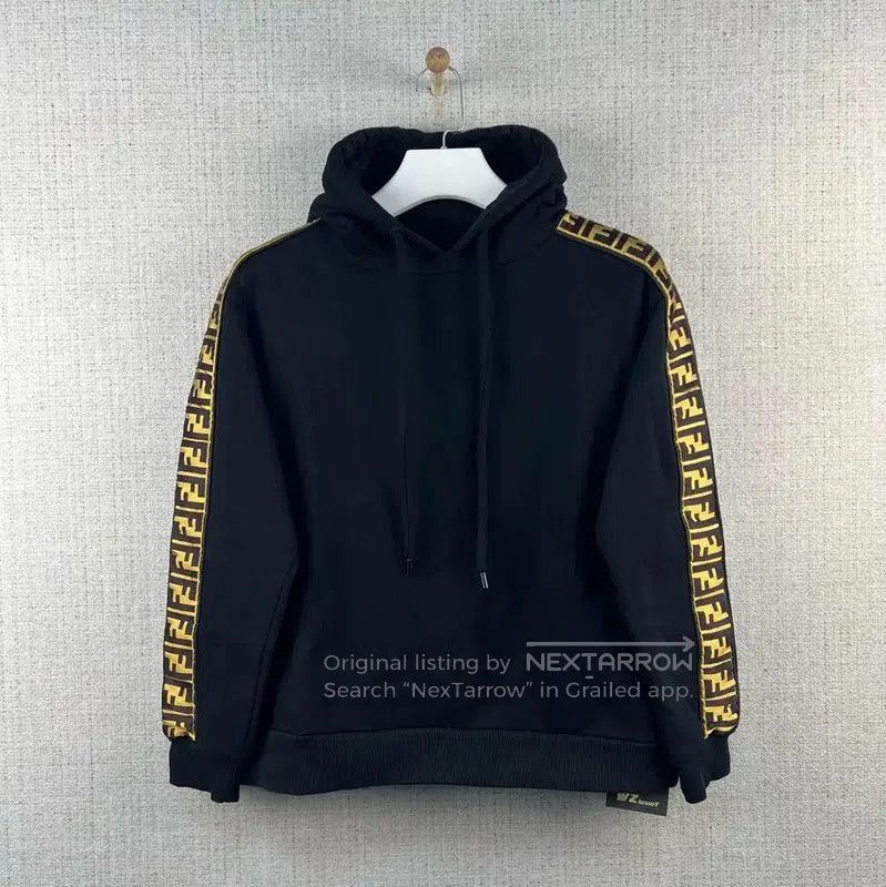 Fendi Black Cotton Hoodie with Double F Design .