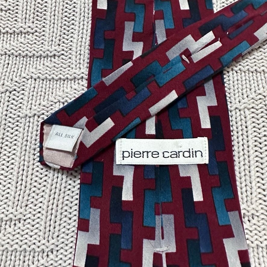 Pierre Cardin Vintage Pierre Cardin maroon geometric 80s print silk tie Size ONE SIZE - 3 Thumbnail