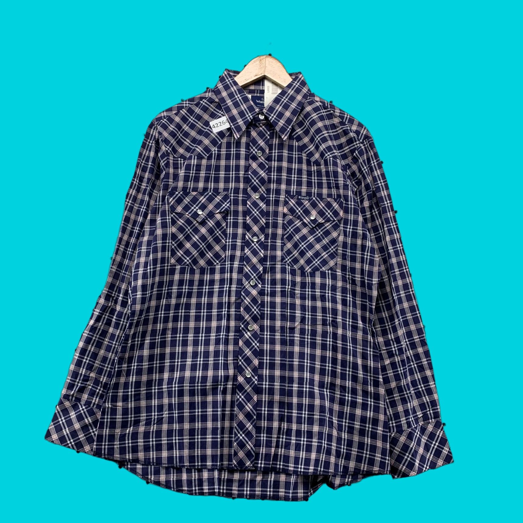 Wrangler WRANGLER Men's Large Blue Plaid Pearl Snap Western Shirt Short Sleeve NWT Size US L / EU 52-54 / 3 - 1 Thumbnail