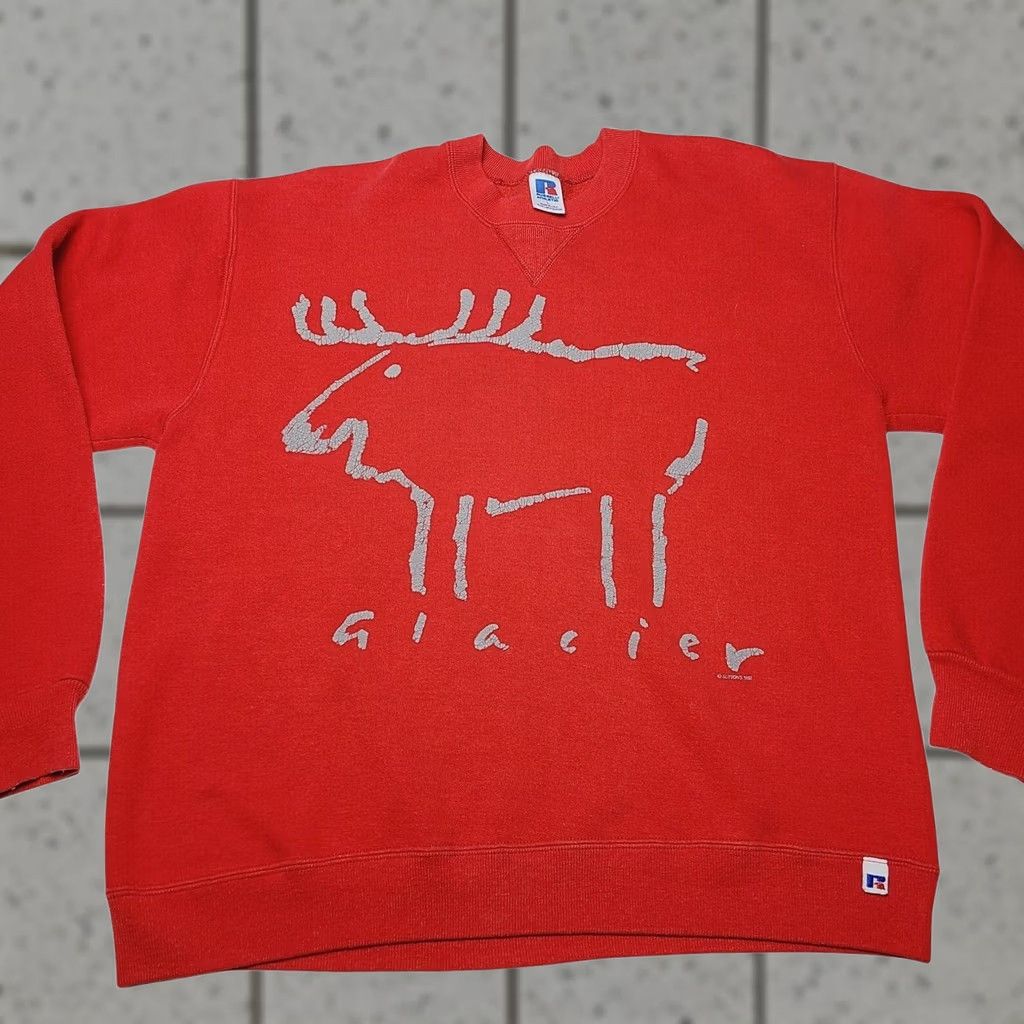 Russell Athletic VINTAGE Russell Athletic Sweatshirt Glacier National Park Montana Moose Large Red Crew Neck Unisex Adults Graphic Print 80s Nature USA Size US L / EU 52-54 / 3 - 1 Thumbnail