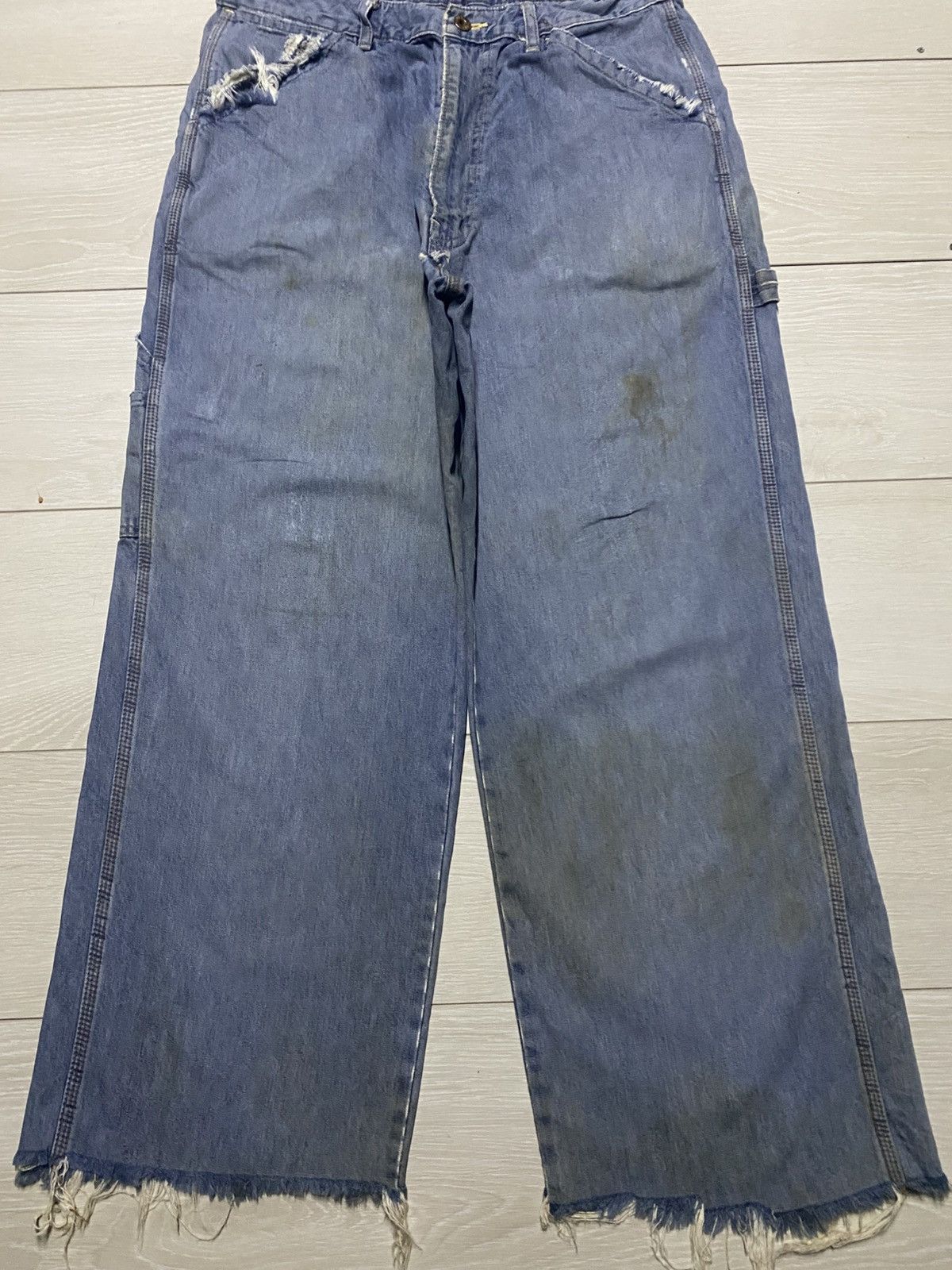 Global Work Vintage Global Worker Carpenter Grunge Frayer Baggy Pants Size US 32 / EU 48 - 5 Thumbnail