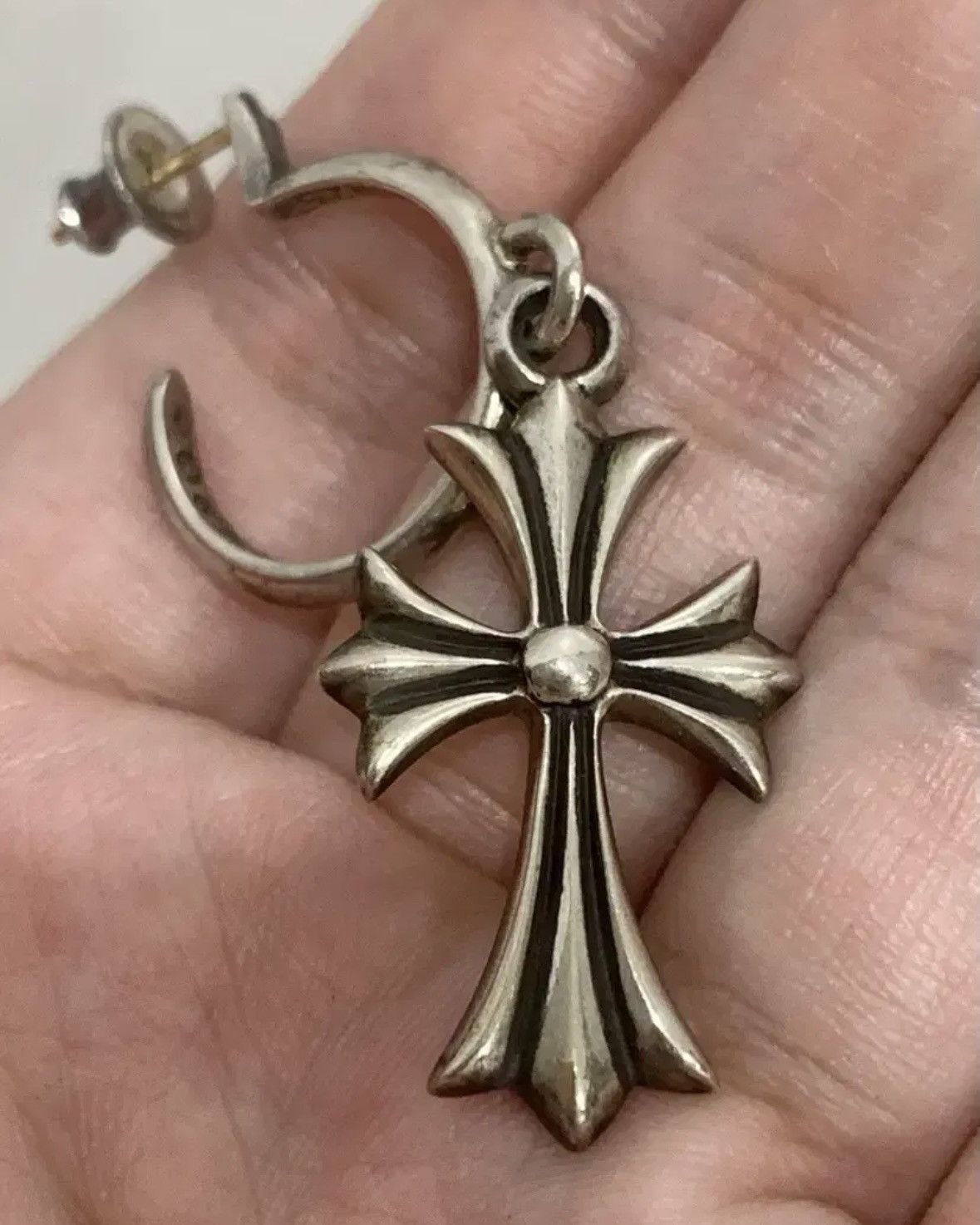 Chrome Hearts *rare* Chrome Hearts Tiny CH Cross Hoop Silver Earring Size ONE SIZE - 3 Thumbnail