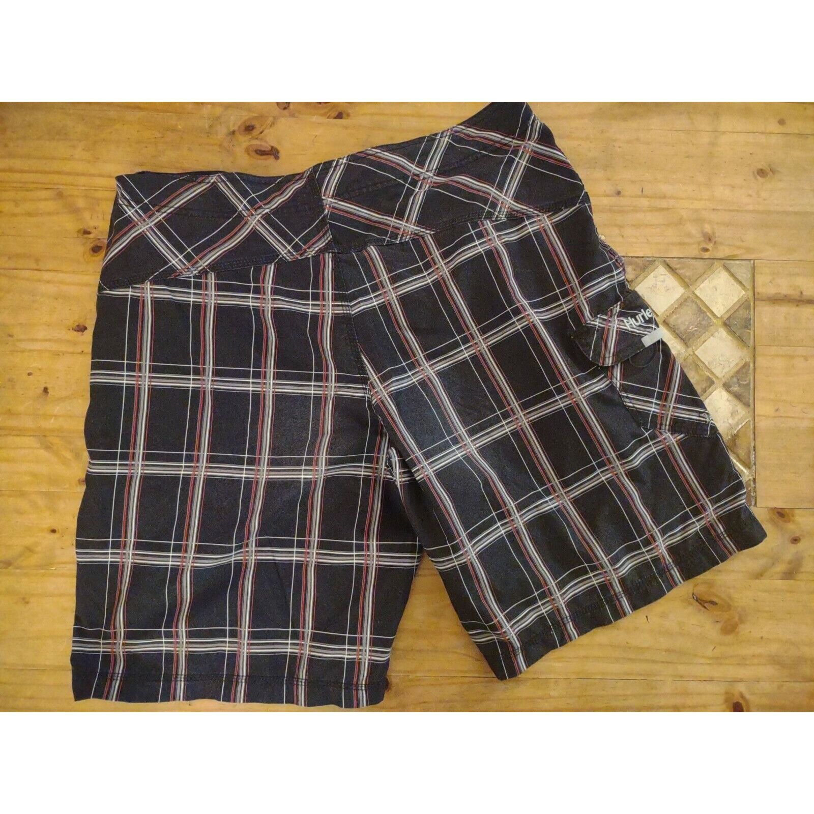 Hurley Hurley Mens Navy Blue Red White Plaid Drawstring Cargo Short Size US 38 / EU 54 - 1 Thumbnail