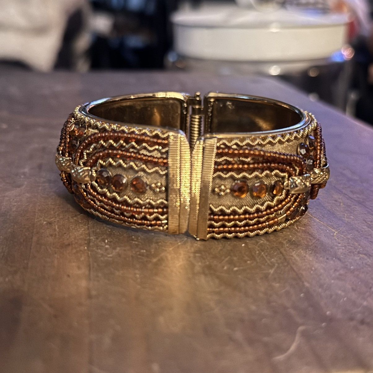 Other Chunky gold tone rhinestones and beads hinged bracelet Size ONE SIZE - 3 Thumbnail