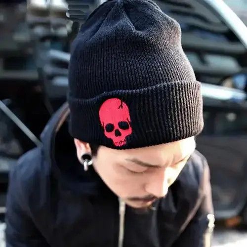 Japanese Brand Skull Head Knitted Beanies Hat Size ONE SIZE - 1 Thumbnail