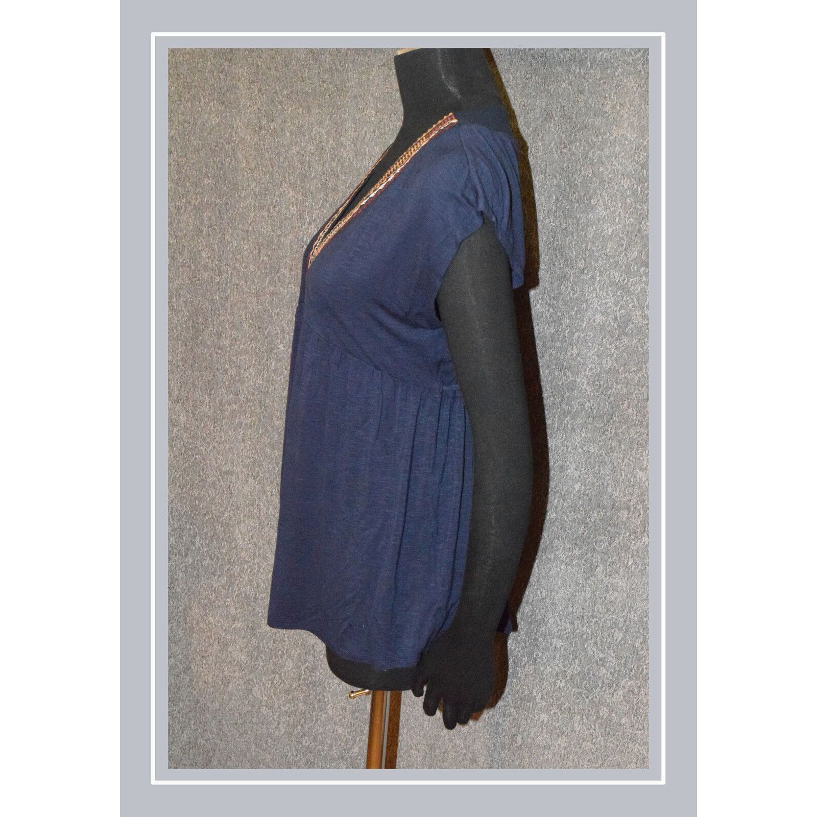 Vintage Knox Rose Navy Embroidered Princess Waist V-Neck Tunic SZ S Size S / US 4 / IT 40 - 3 Thumbnail