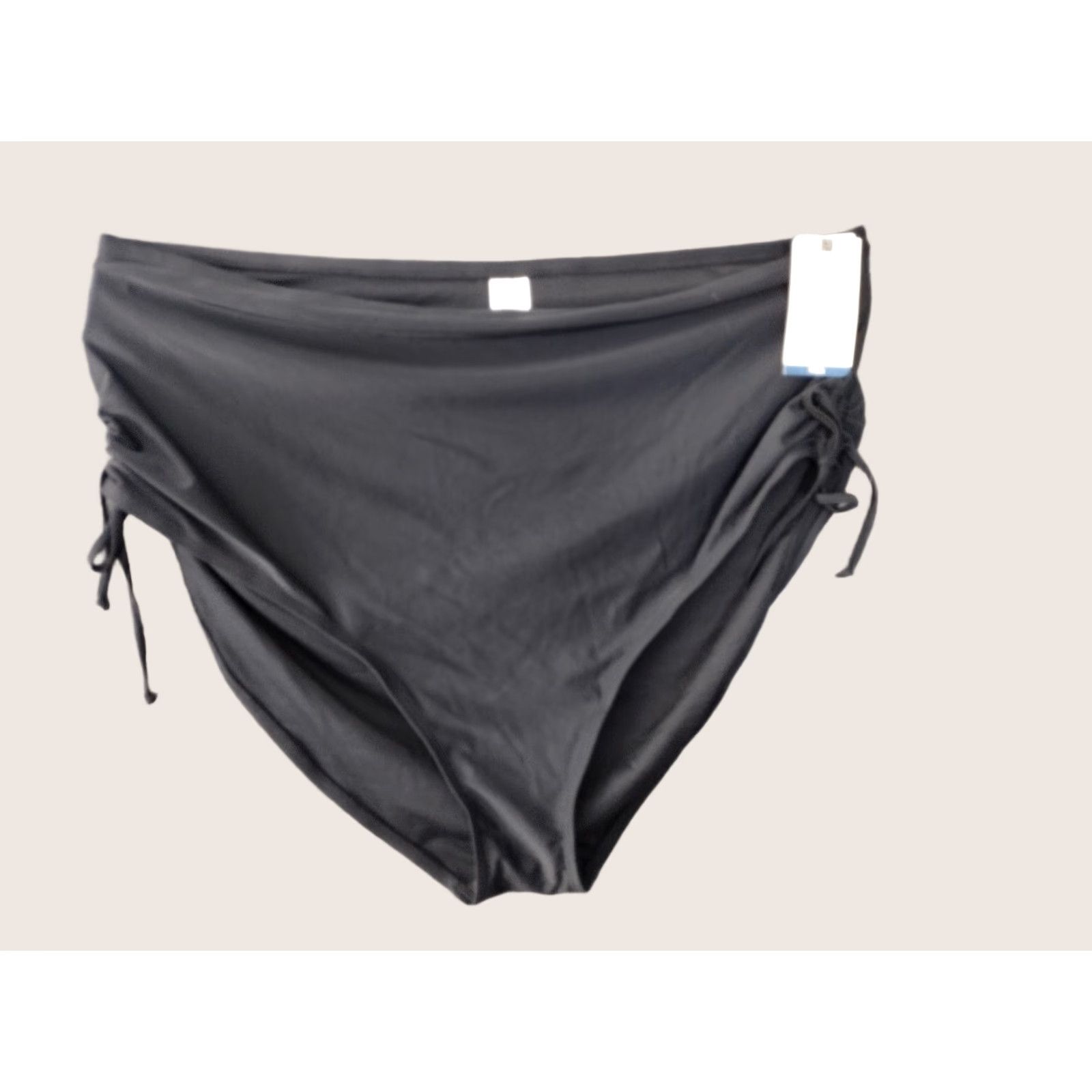 Vintage Terra & Sky Women's Plus Black High Waisted Swim Bottoms 5X Adjustable Ties Black Solid Beach 90s Mens Womens Girls Size 40" / US 18 - 1 Thumbnail