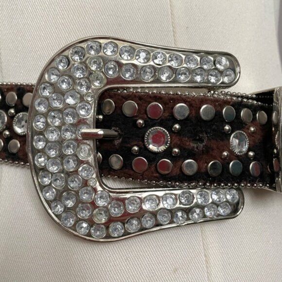 Other Animal Print Faux Fur Studded Rhinestone Belt - Large Size ONE SIZE - 3 Thumbnail