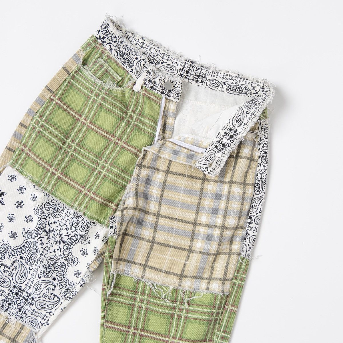 Other Womens Patchwork Jeans Unique Check Paisley Green Beige Size 27" / US 4 / IT 40 - 3 Thumbnail