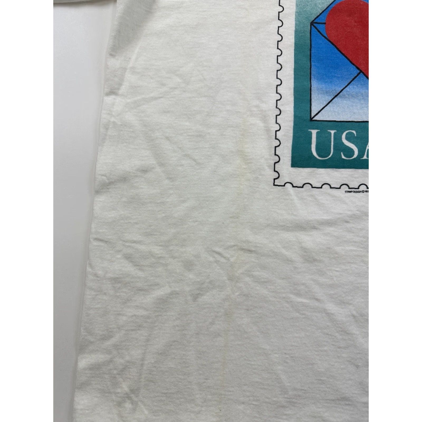 Anvil VINTAGE Anvil Love Stamp Shirt Adult XL White Graphic Print 1991 USA Mens/Womens Size US XL / EU 56 / 4 - 4 Thumbnail