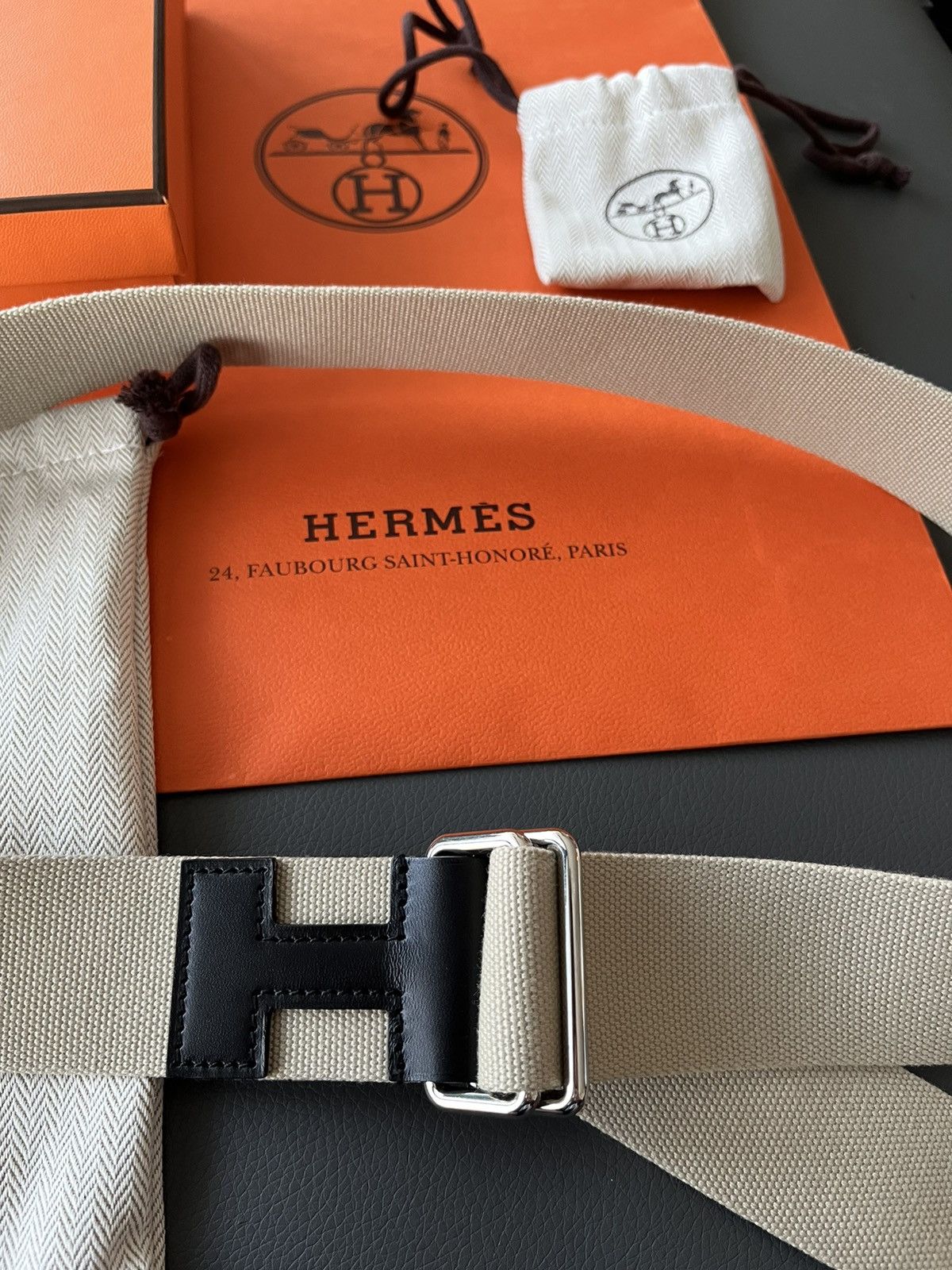 Hermes Limited Edition Hermes Brand New H Logo Leather Canvas Belt Size 34 - 13 Thumbnail