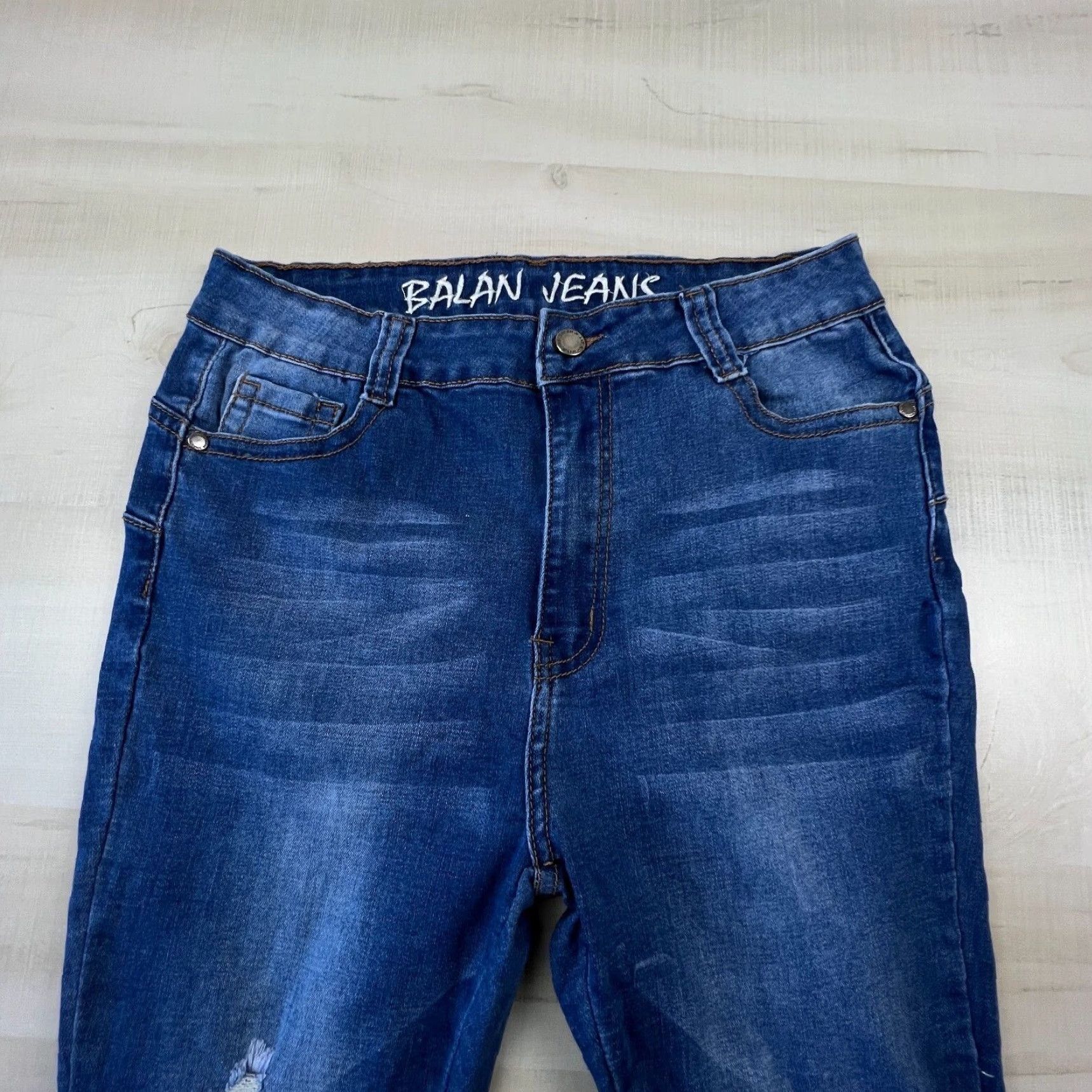 Vintage Balan Womens Distressed Skinny Jeans Blue High Waist Juniors 15 Cropped Medium Size 36" / US 14 / IT 50 - 2 Thumbnail