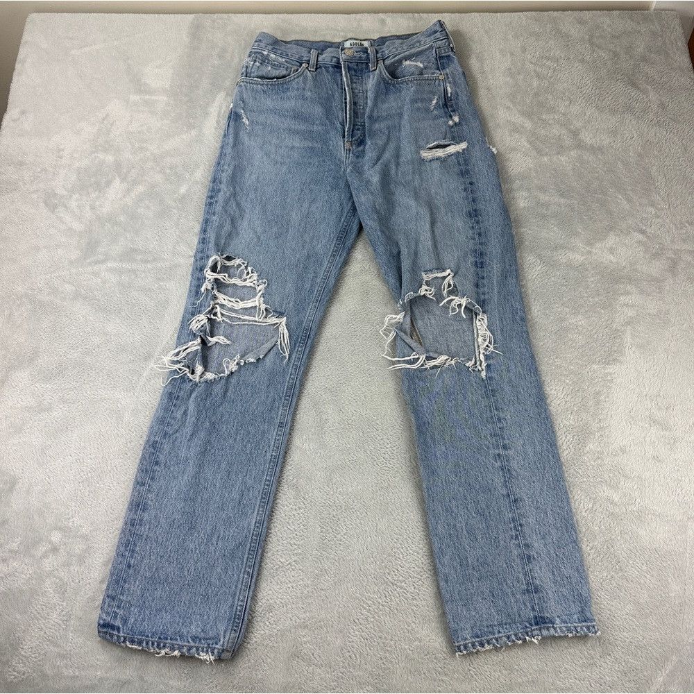 Agolde hotsell Mia mid rise straight leg jeans Rule distressed NEW