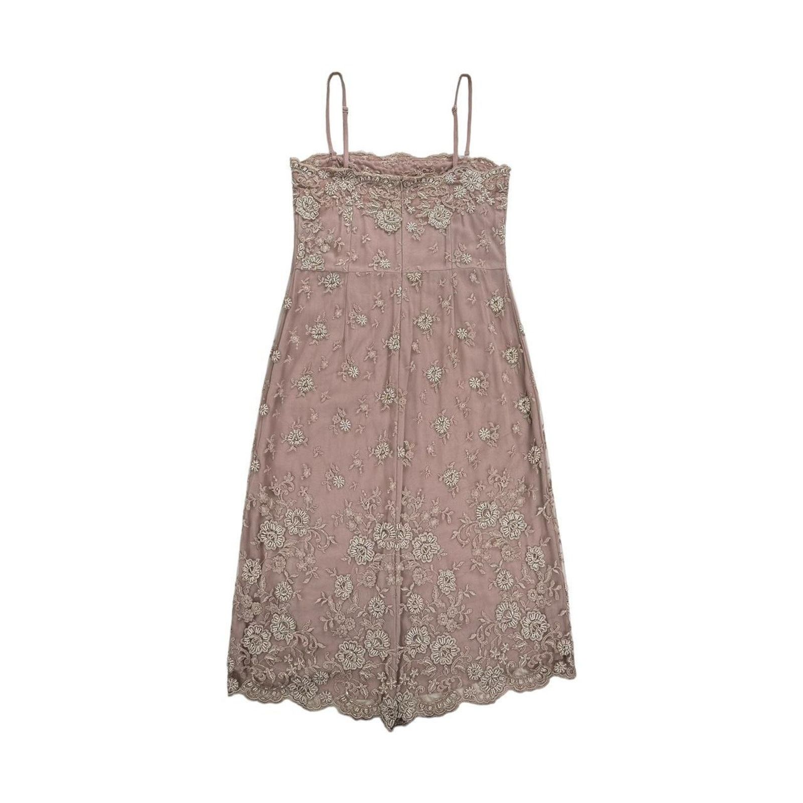 Other × Vintage Phase Eight Y2K Vintage Nude Sheer Mesh Beaded Midi Dress Size M / US 6-8 / IT 42-44 - 6 Thumbnail