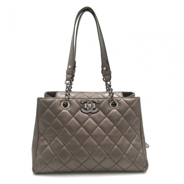 image of Chanel Cc Quilted Leather Chain Tote Bag in Bronze, Women's