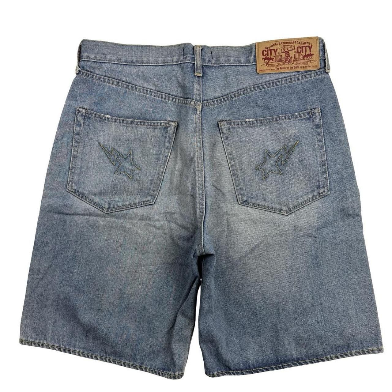 Bape Vintage Bape Embroidered Star Denim Shorts / Jorts Waist 35 Size US 35 - 1 Thumbnail