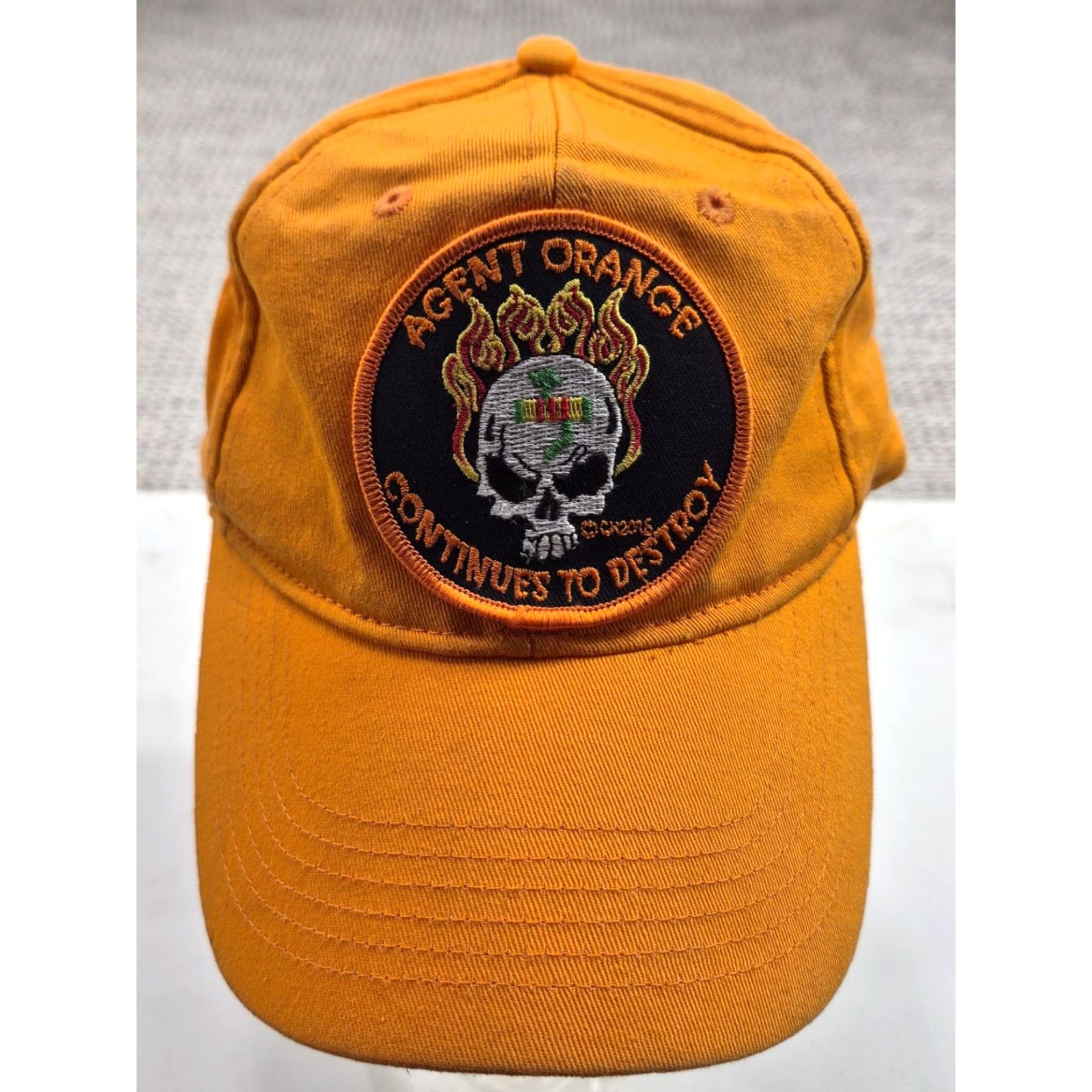Vintage Big Accessories Hat Cap Strap Back One Size Orange Army Skull Mens Baseball Cap Size ONE SIZE - 2 Thumbnail