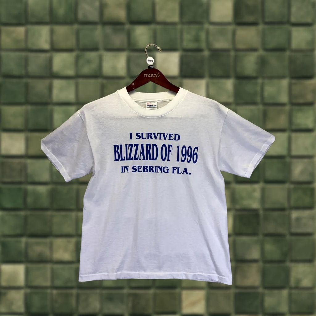 Hanes VINTAGE I Survived The Blizzard Of 96 Graphic Tee Mens M White 1990s 8408 Size US M / EU 48-50 / 2 - 1 Thumbnail