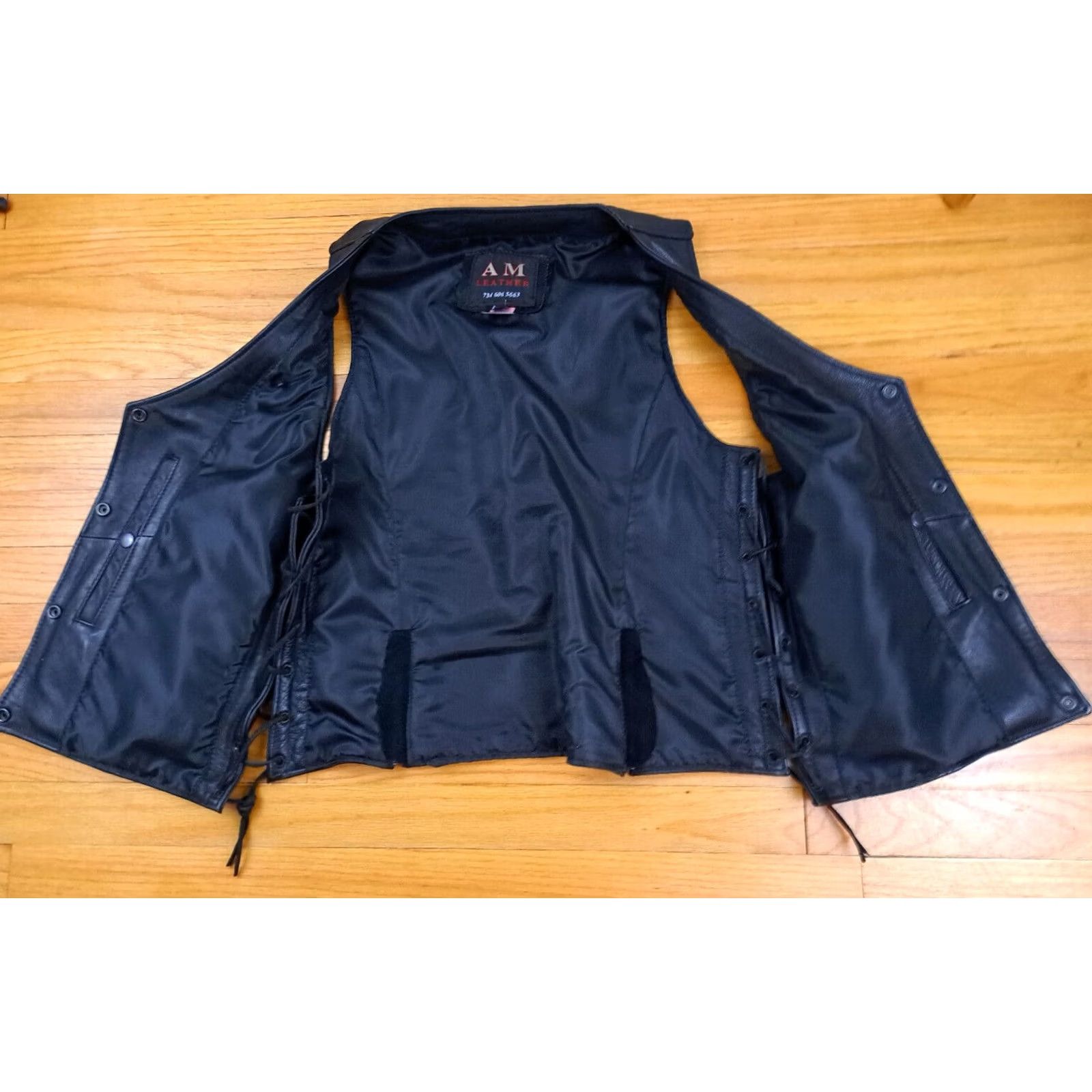 Vintage VINTAGE AM Leathers Vest Leather with Side Laces inside Pockets Black XL Men Vest Size US XL / EU 56 / 4 - 2 Thumbnail