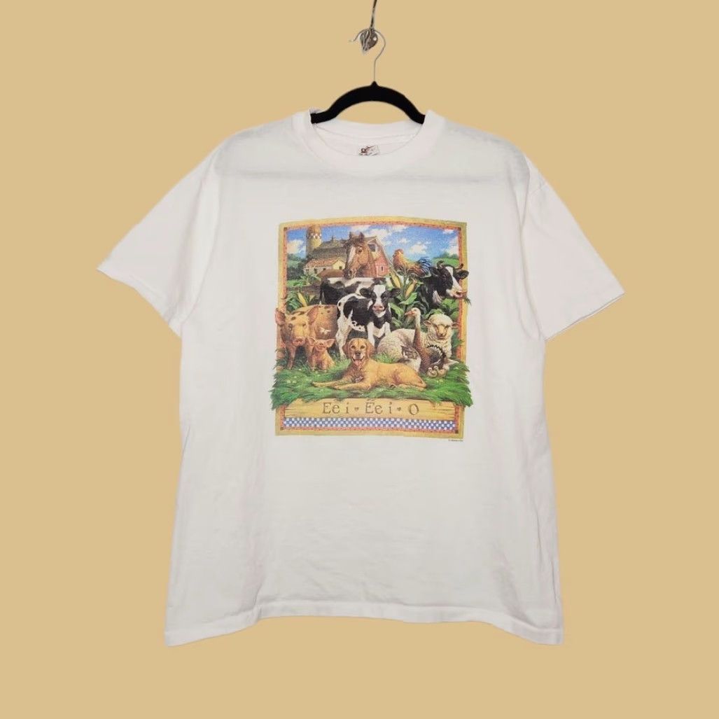 Anvil VINTAGE Anvil Shirt Barn Teacher Music Anvil Large White Nature Art EI EI O Farm Animals Shirt Mens L White Size US L / EU 52-54 / 3 - 2 Thumbnail