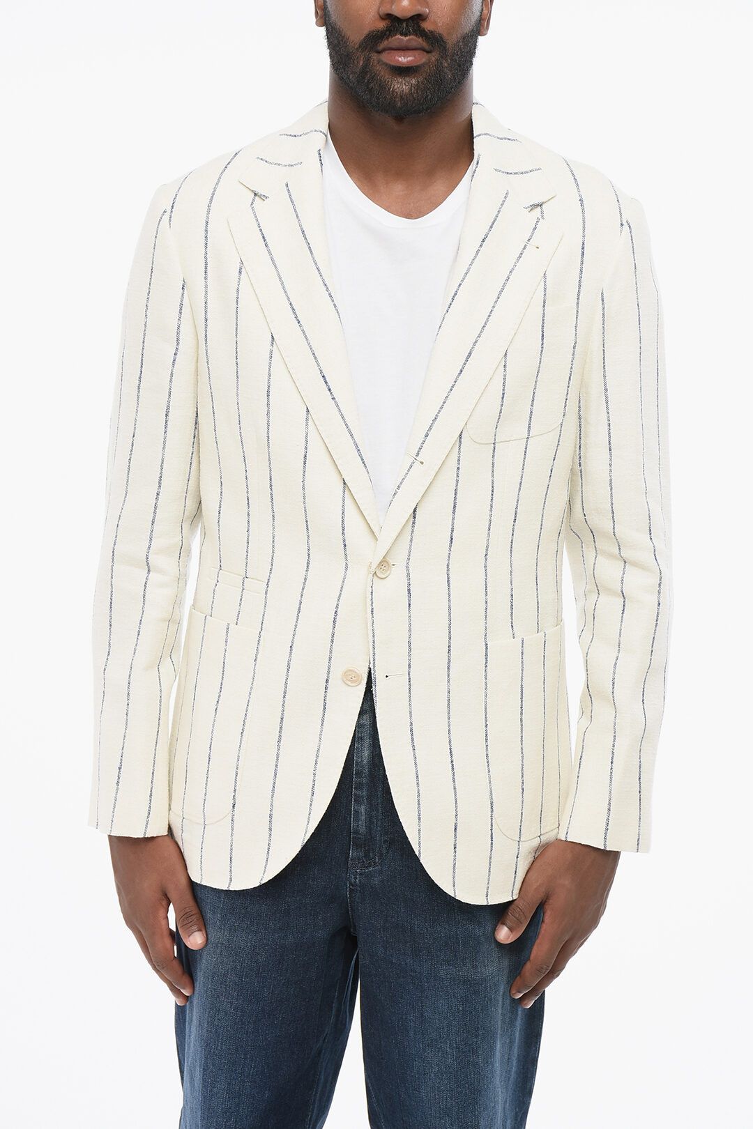 og1mm0725 Single-breasted Linen Blend Blazer in Off White Outerwear
