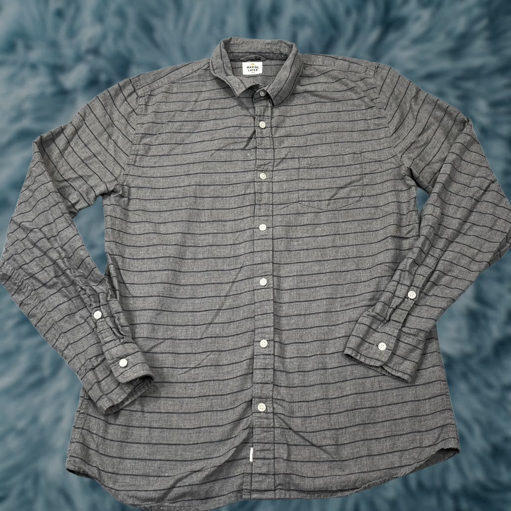 Marine Layer Marine Layer Button-Up Shirt Lightweight Cotton Blue Gray Stripes Long Sleeve Men LG Size US L / EU 52-54 / 3 - 1 Thumbnail