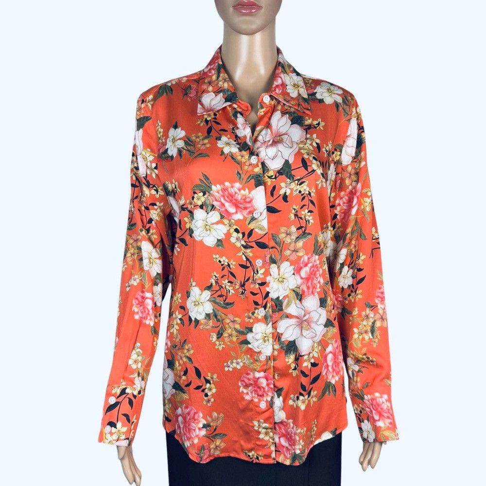 Chicos NWT New Chico's Sandwashed Satin Floral Print Shirt Size 2 Size L / US 10 / IT 46 - 2 Thumbnail