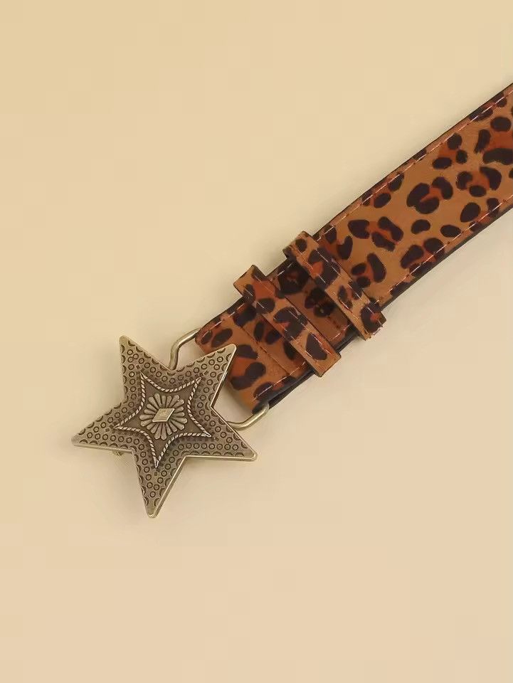 Japanese Brand 2000s leopard cheetah print Star Buckle Pu Leather belt Size 32 - 4 Thumbnail
