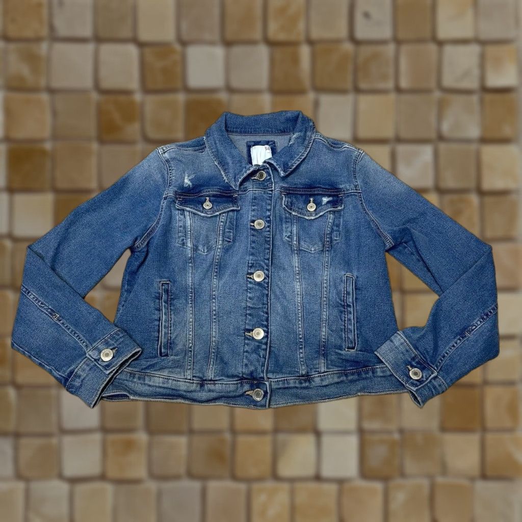Denime VINTAGE SO Denim Jacket Blue Distressed Juniors Large with Pockets Womens Size 36" / US 14 / IT 50 - 1 Thumbnail