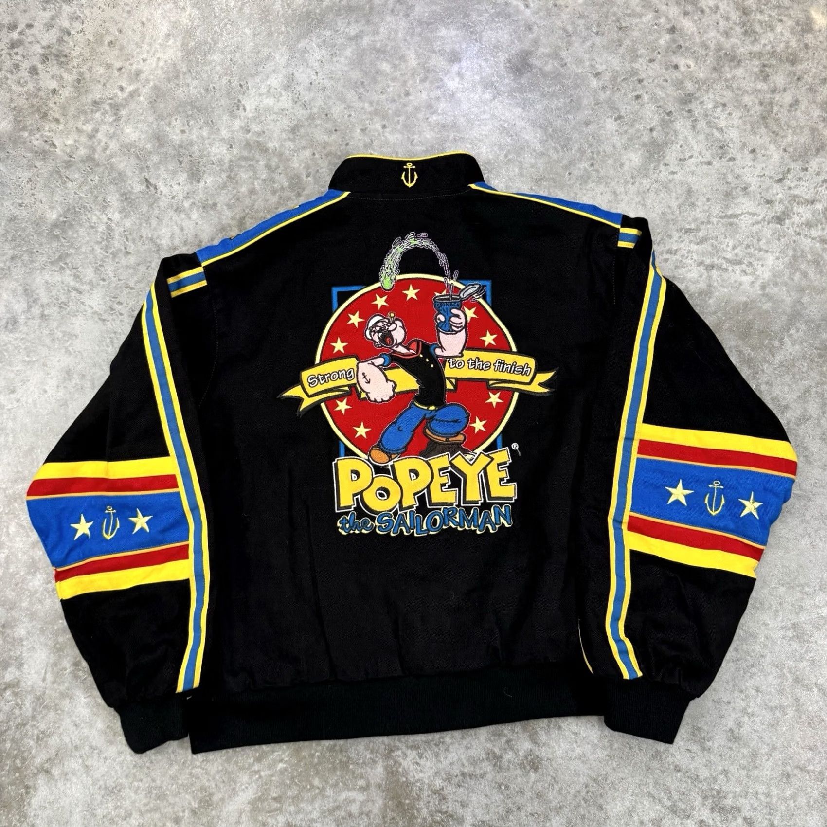 JH Design VINTAGE Popeye Jacket JH Design NASCAR Racing Bomber Shirt Mens Small Black Corduroy Embroidered Graphic Vintage 90s Style Designer Racing Theme Men Size US S / EU 44-46 / 1 - 4 Thumbnail