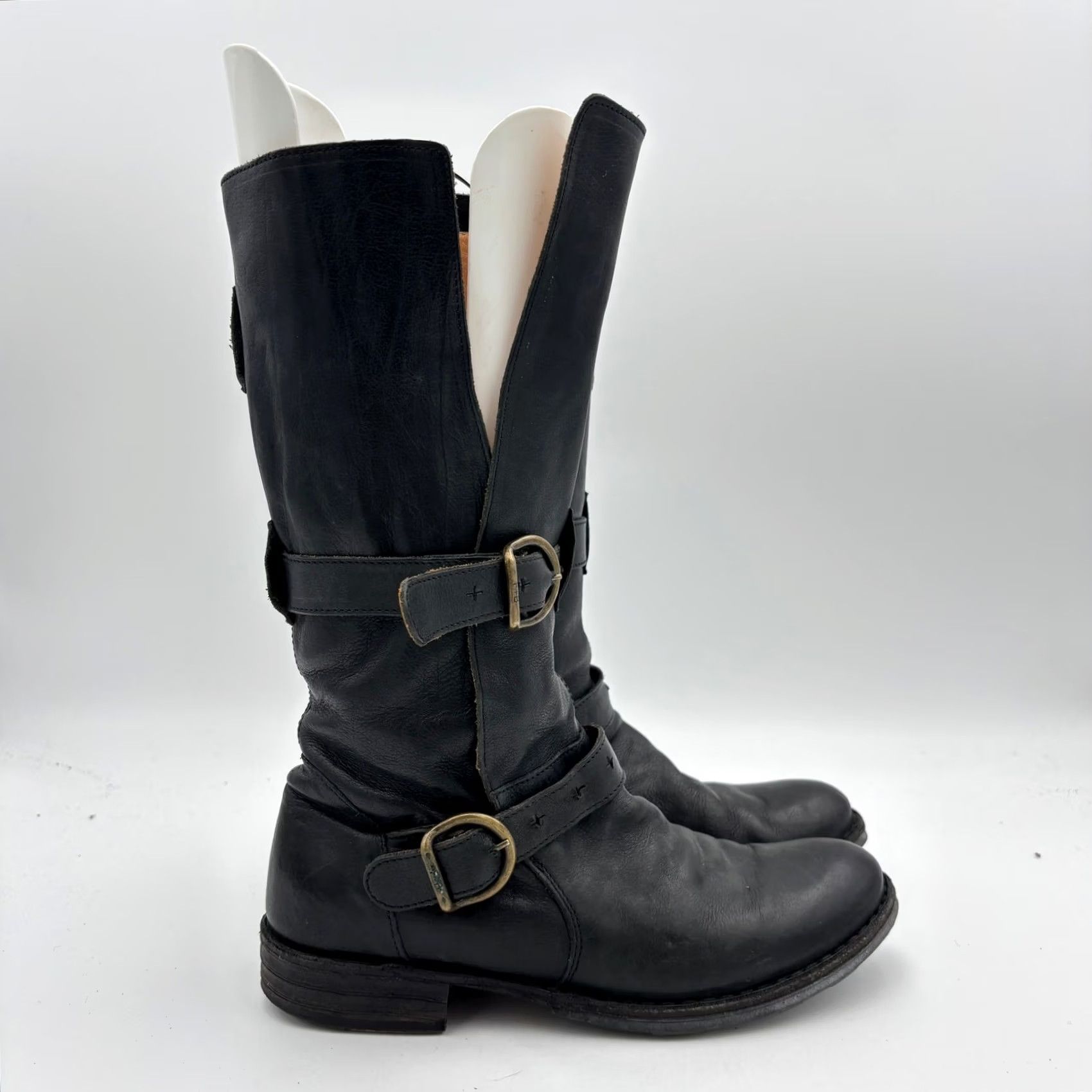 Vintage Fiorentini + Baker Boots Black Leather Buckle Women's 37 Boho Eternity 7040 Size US 7 / IT 37 - 3 Thumbnail