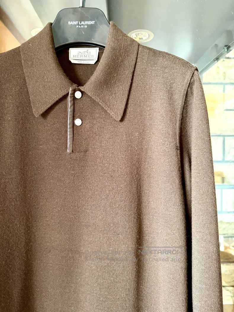 Hermes Hermes Leather Patched Collar Cashmere Knit Sweater Size US S / EU 44-46 / 1 - 2 Thumbnail