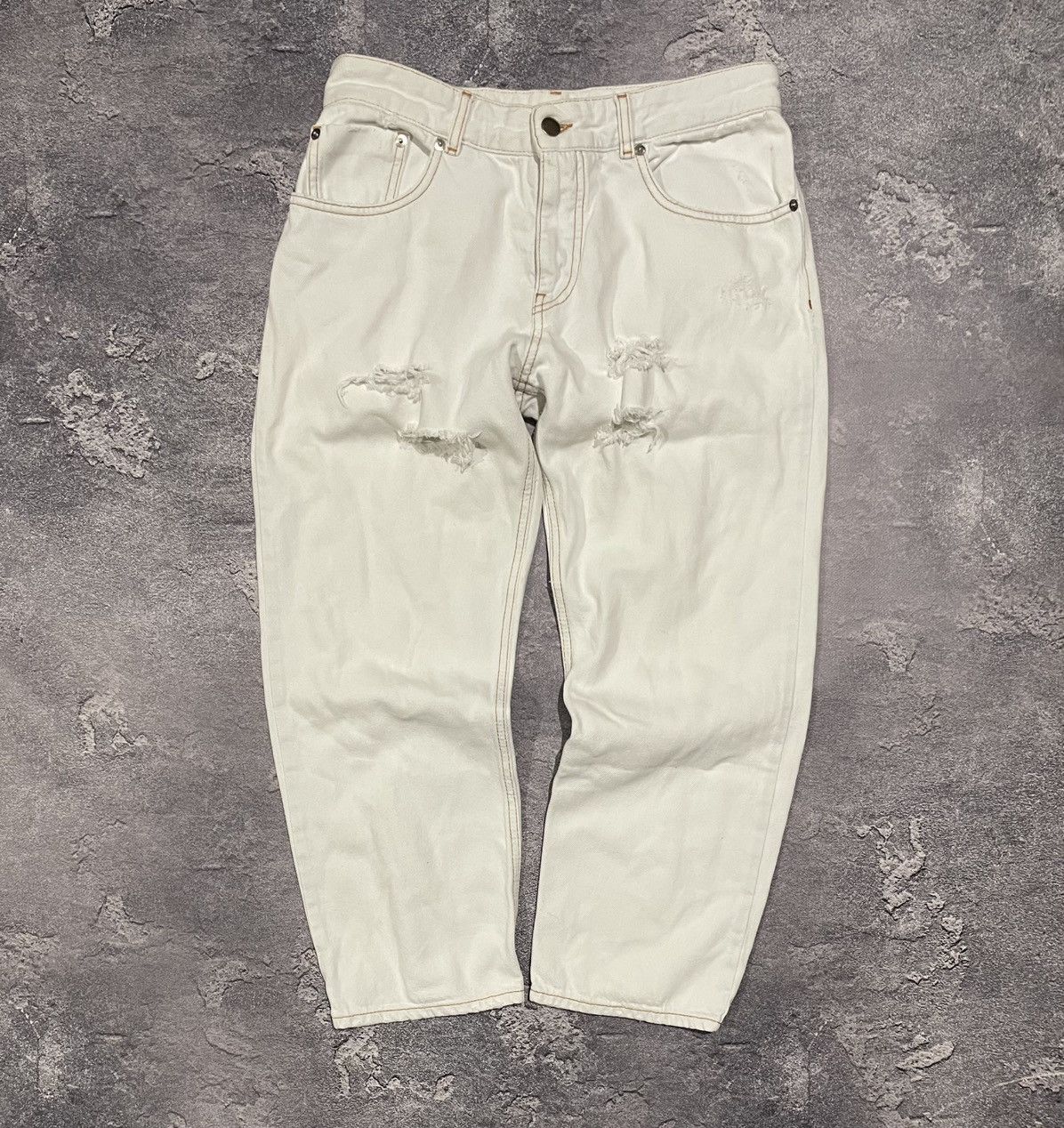 Designer Vintage MM6 Maison Margiela White Distressed Pants Jeans Size 28" / US 6 / IT 42 - 1 Thumbnail